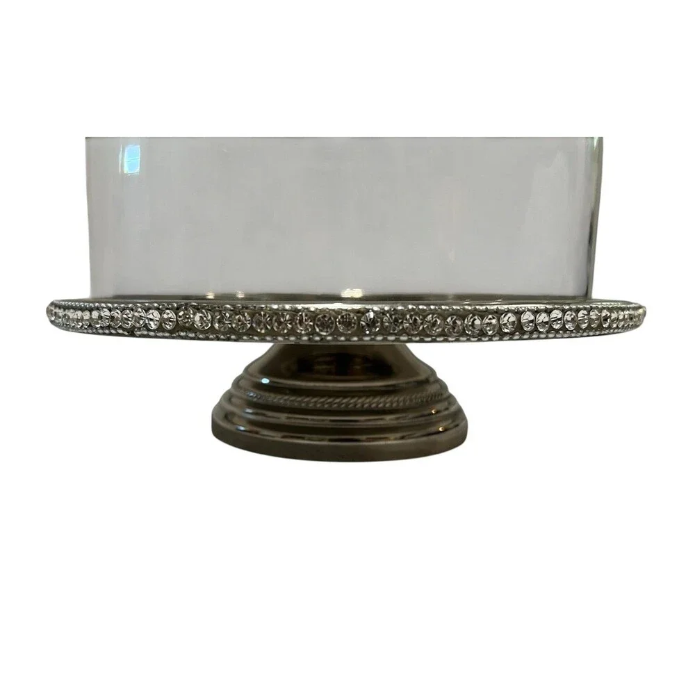Crystal Rhinestone Pedestal Cake Stand Pastry Keeper w Metal Base